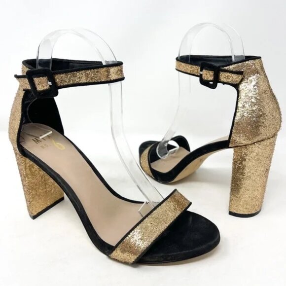 🆕 Mix No.6 Cym Strap Sandal Metallic Gold Block Heel Glitter - Picture 1 of 4